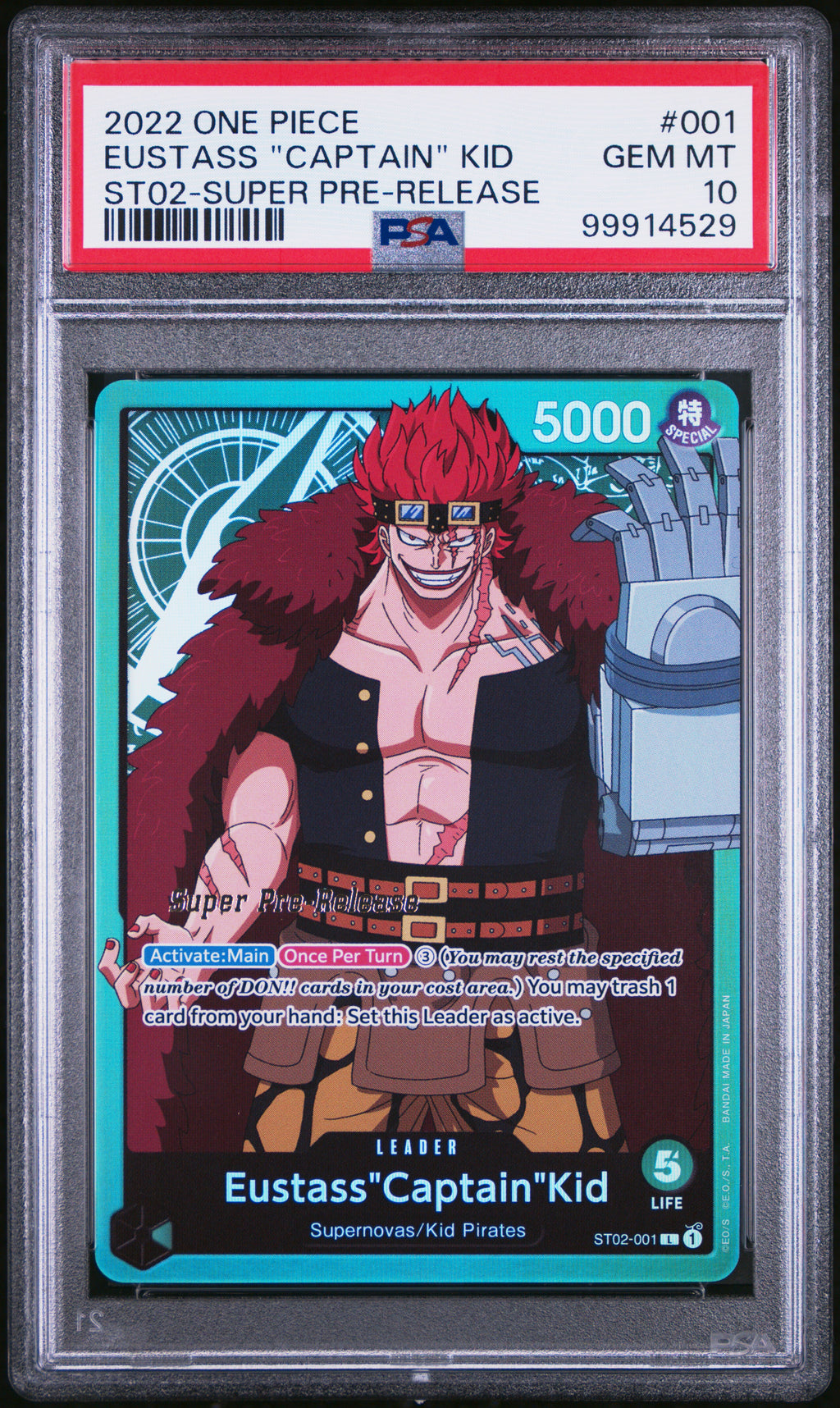 2022 ONE PIECE, EUSTASS"CAPTAIN"KID , ST02-SUPER PRE RELEASE, PSA10